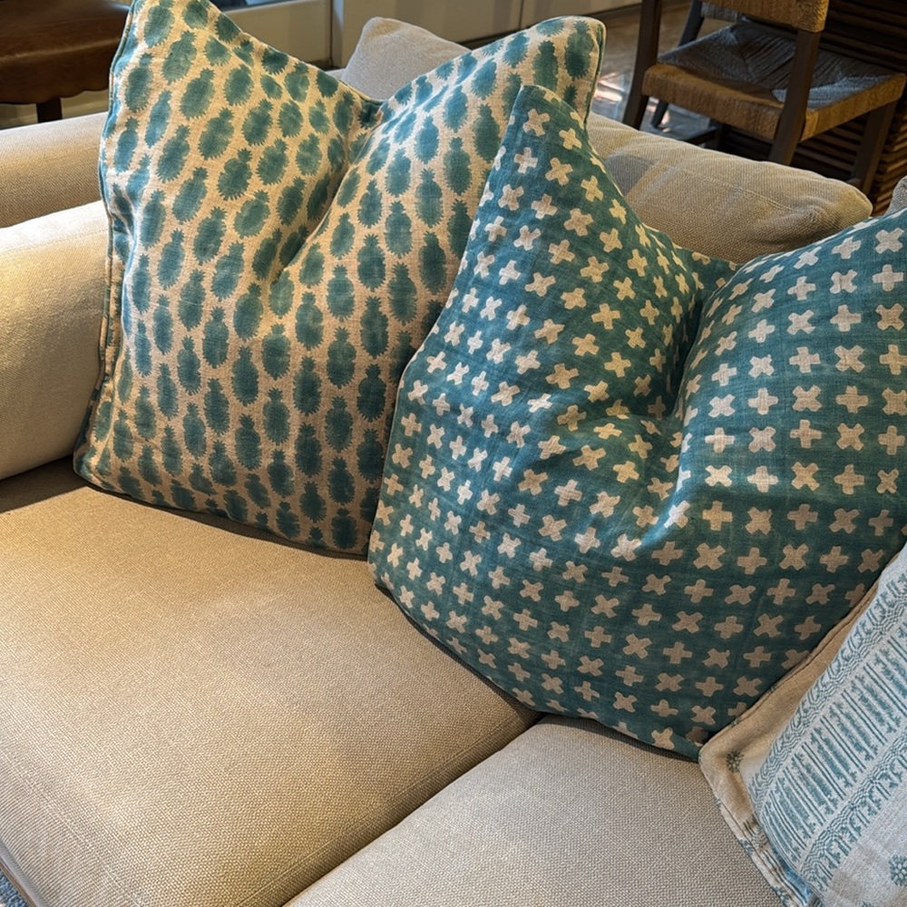 Turquoise and Cream Patterned Throw Pillows - Picture 8 of 8